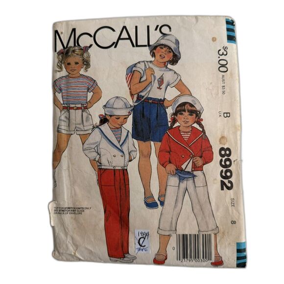 Vintage 80s Girls Sailor Outfits SEWING Pattern McCalls 8992 Girls Sz 8 - Picture 1 of 3